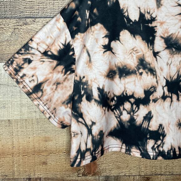 Shein Brown Black Tie Dye Short Sleeve Oversized Crop Top Size Medium - Picture 4 of 6
